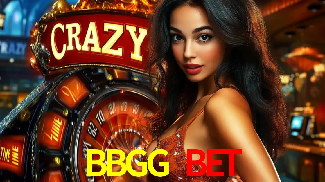 Mulher glamourosa olhando para a câmera com a roda vermelha do Crazy Time ao fundo em um ambiente de cassino, destacando a emoção dos jogos ao vivo no BBGG BET.