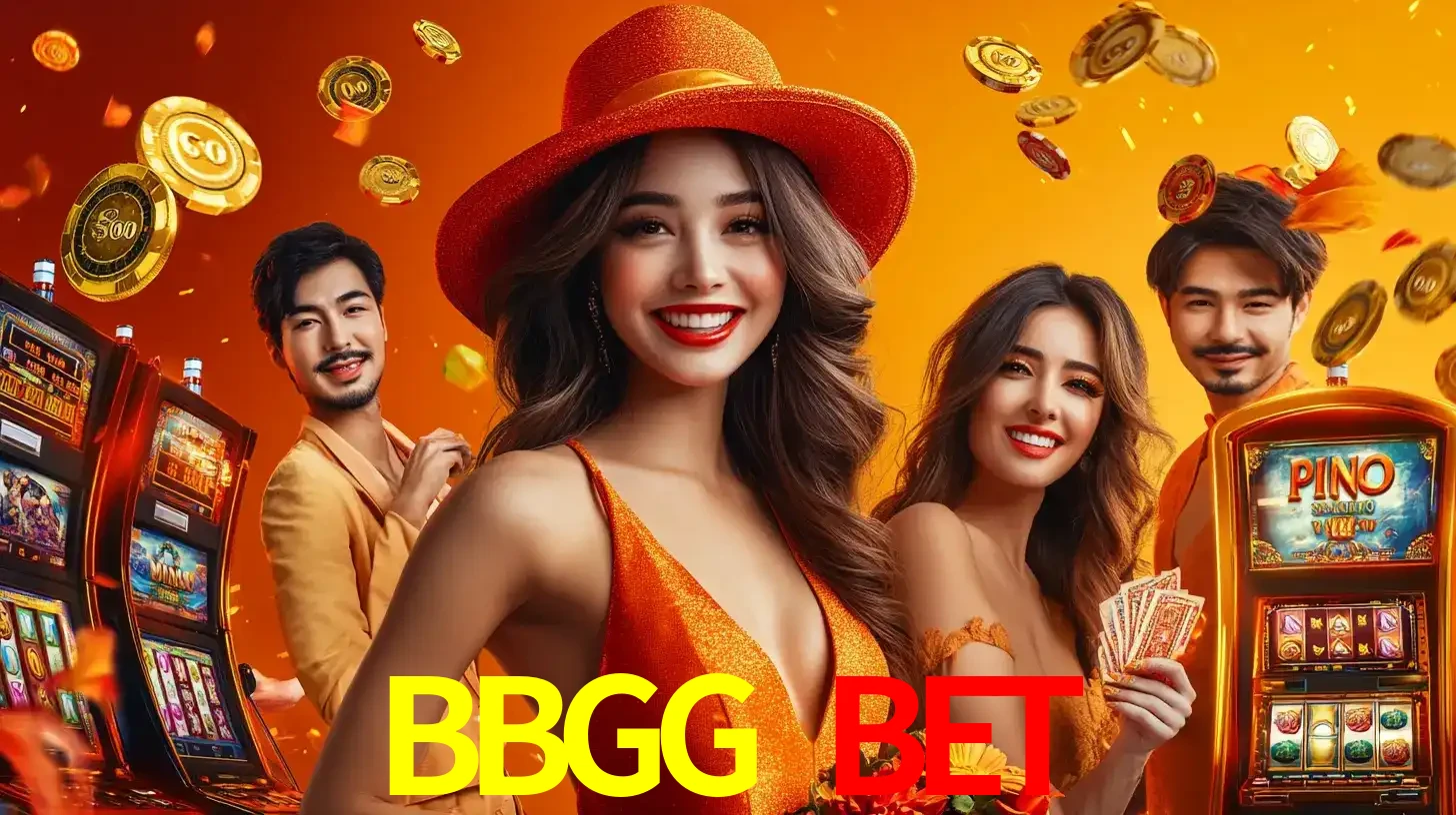 Grupo de amigos asiáticos sorrindo e se divertindo com máquinas de caça-níqueis em um ambiente festivo, celebrando suas vitórias nos jogos de cassino do BBGG BET.