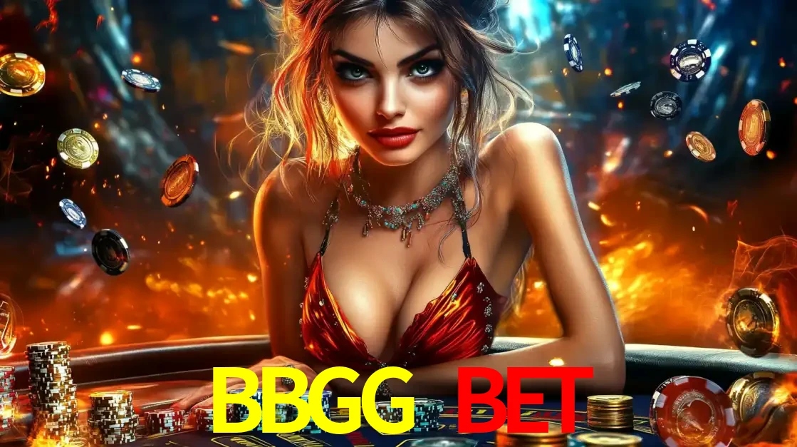 Mulher em uma mesa de cassino com pilhas de fichas e um fundo de fogo, pronta para uma rodada de altas apostas nos jogos de mesa emocionantes do cassino BBGG BET.