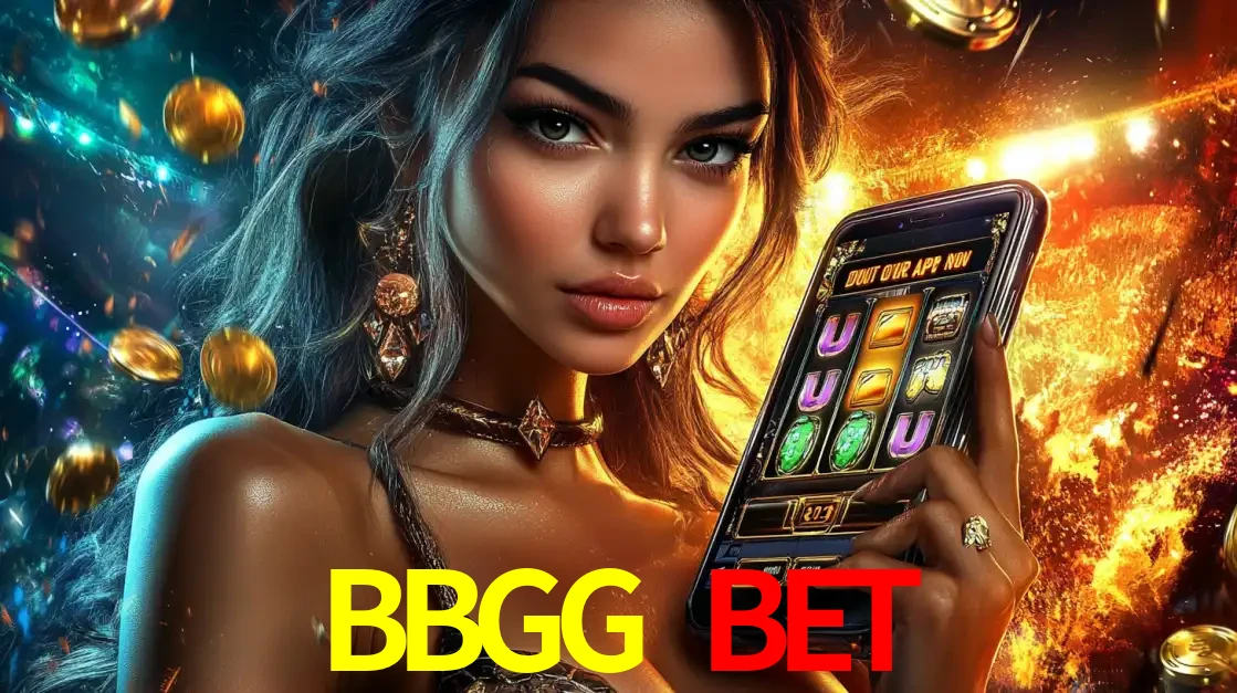 Mulher elegante mostrando um jogo de caça-níqueis em seu smartphone, destacando a experiência de cassino móvel oferecida pelo aplicativo BBGG BET.