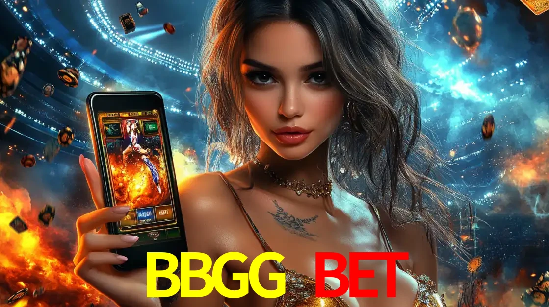 Mulher segurando um celular com um jogo de slot em destaque, tendo como fundo um estádio vibrante, simbolizando a emoção de jogar no cassino móvel BBGG BET.